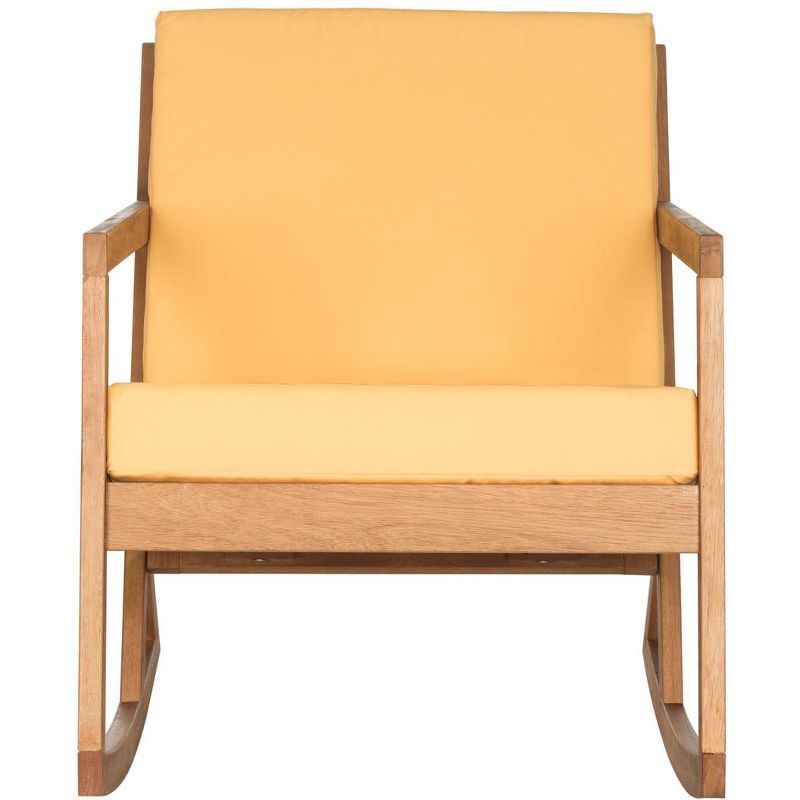 Eco-Friendly Eucalyptus Wood Rocking Chair with Yellow Cushions