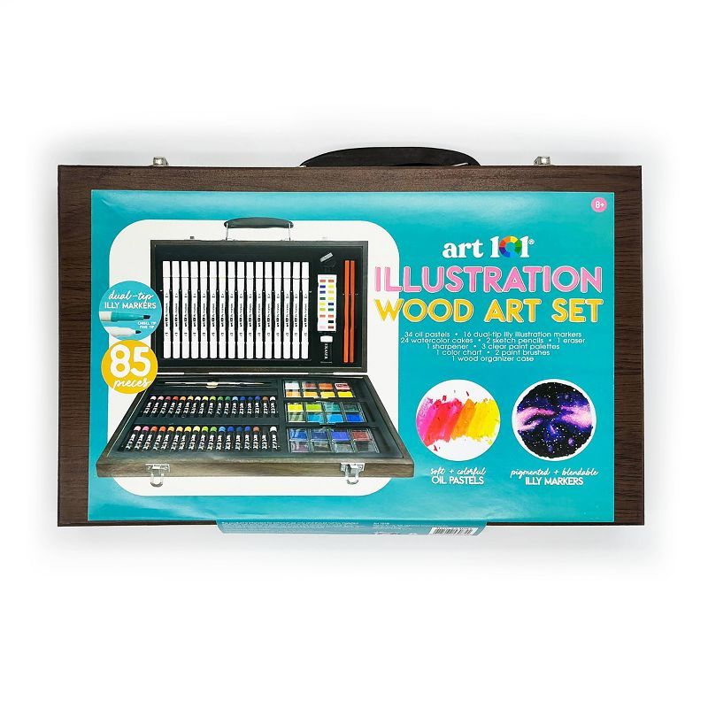 85-Piece Multimedia Illustration Art Set in Wooden Case