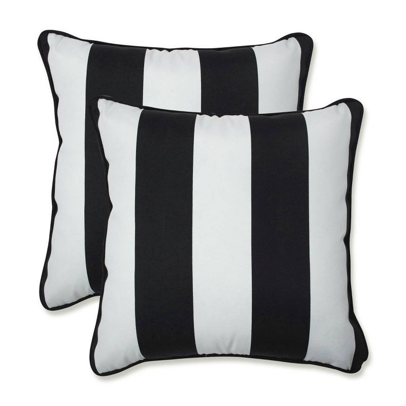 Black and White Cabana Stripe Outdoor Throw Pillows, Set of 2