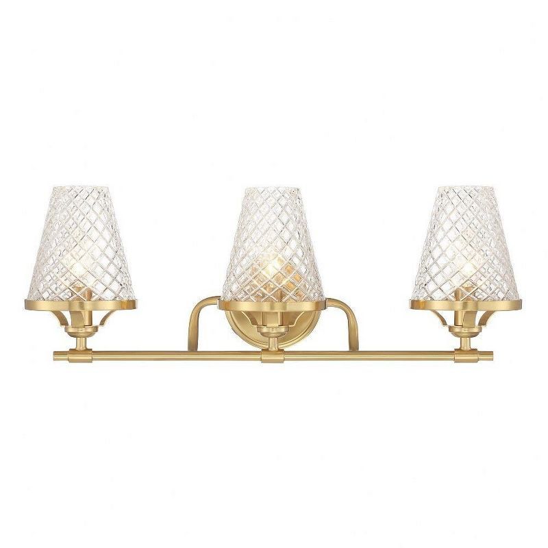 Warm Brass 3-Light Vanity with Clear Glass Shades