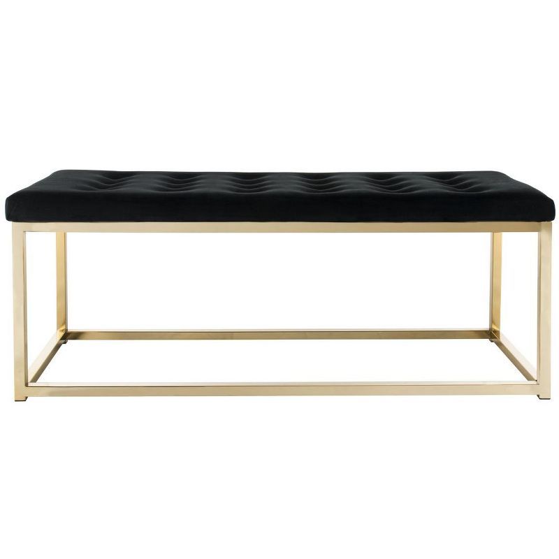 48'' Black Velvet and Brass Transitional Bench