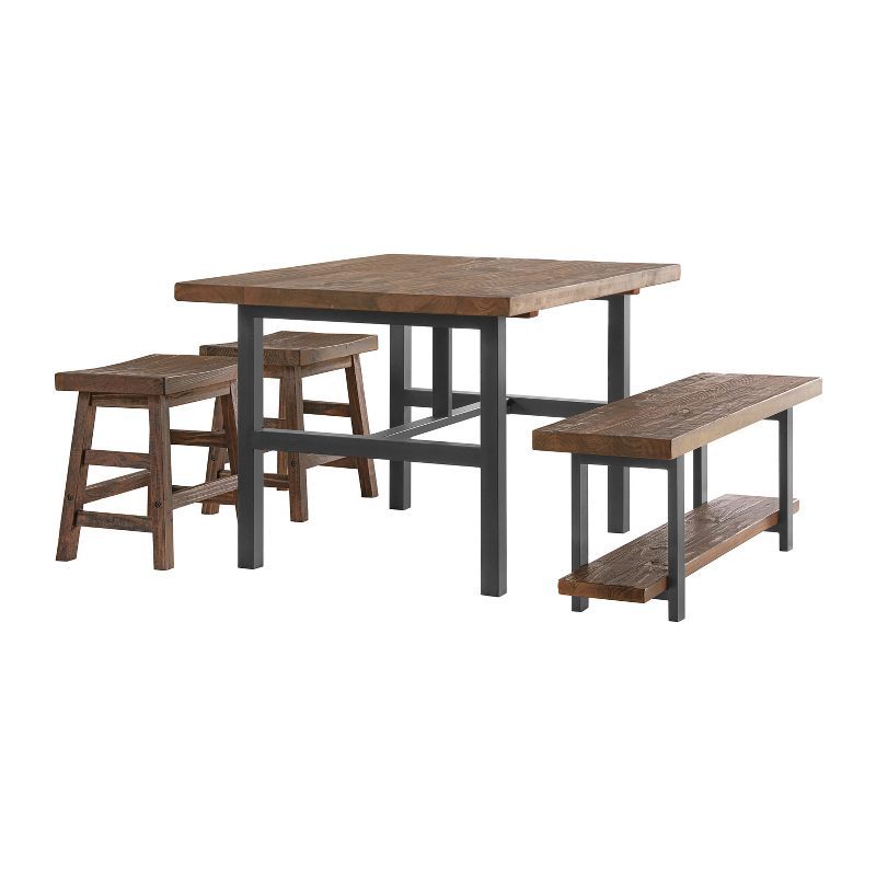 Pomona Reclaimed Wood and Metal Dining Table, Rustic Natural Finish