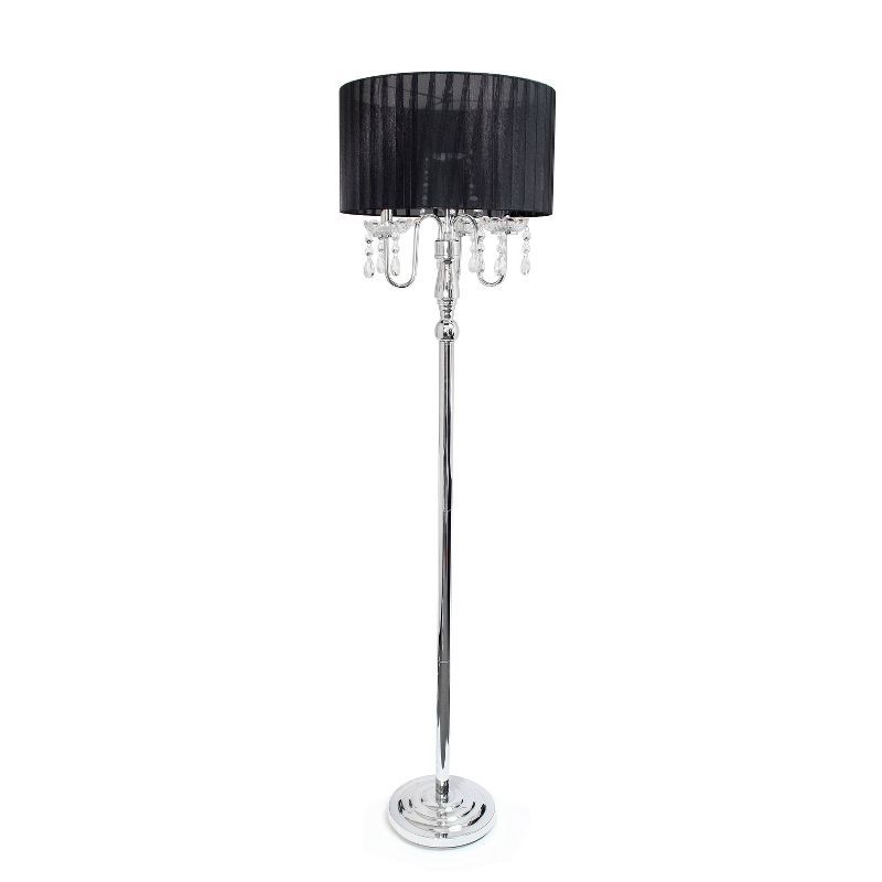 Black Chrome Floor Lamp with Crystal Embellishments