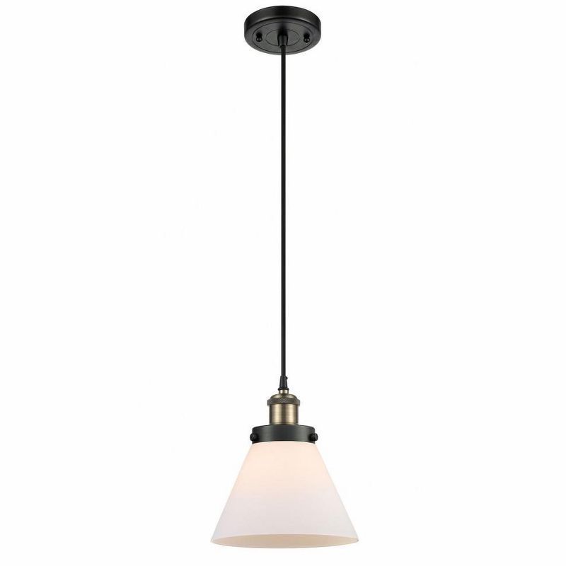 Black Antique Brass Mini Pendant with Matte White Glass Shade