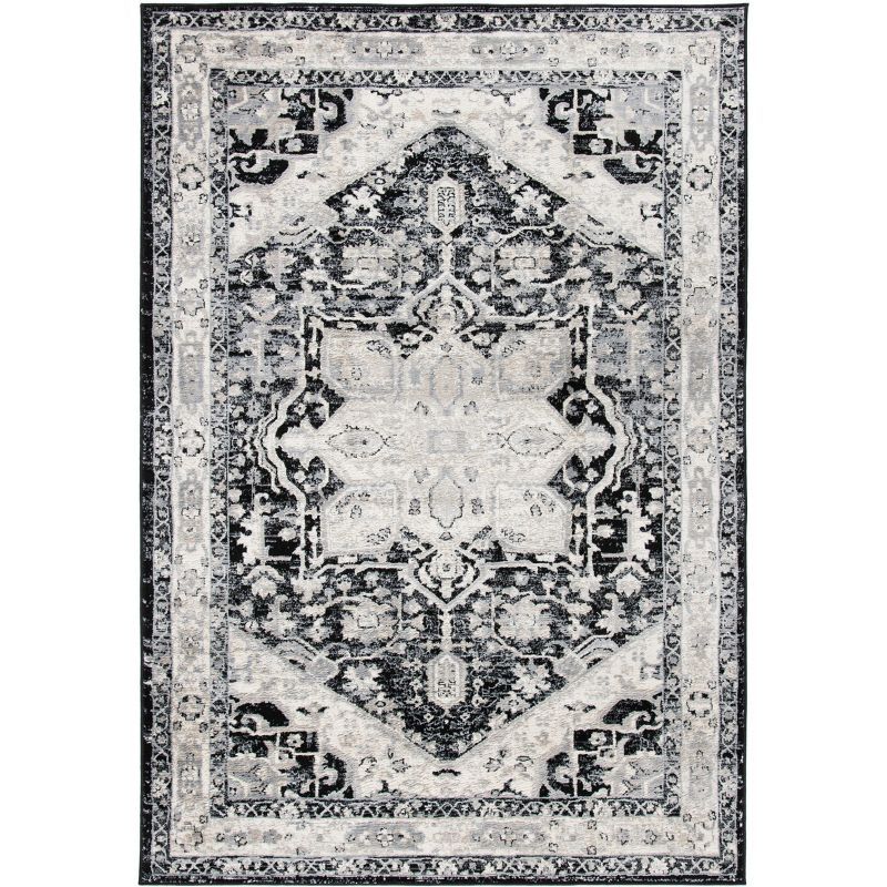 Ivory and Black Synthetic Hand-knotted Reversible 8' x 10' Rug