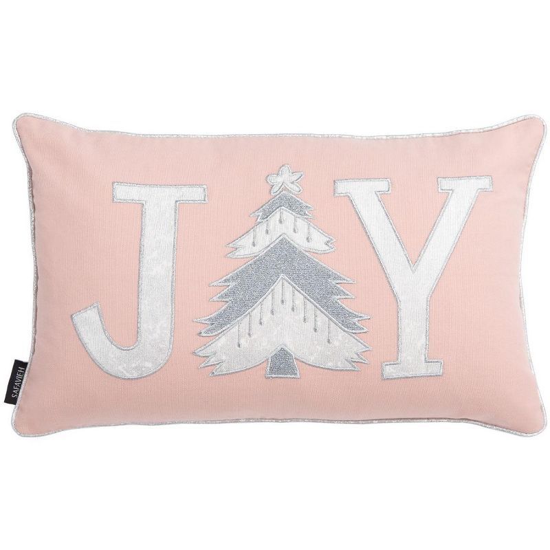 Blush Pink Joy Holiday Tree Embroidered Rectangular Pillow