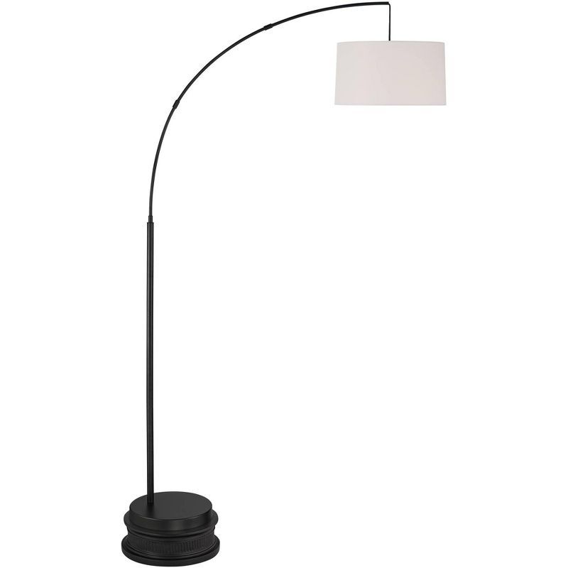 Black Metal Arc Floor Lamp with White Linen Shade