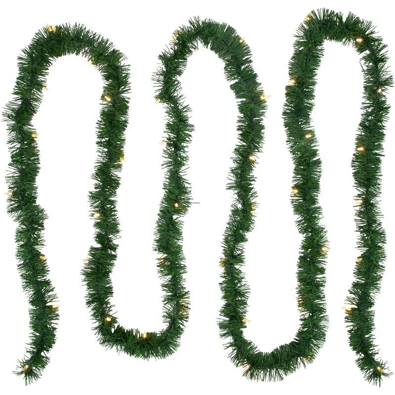 18' Green Pre-Lit Pine Christmas Garland with Warm White LED Lights