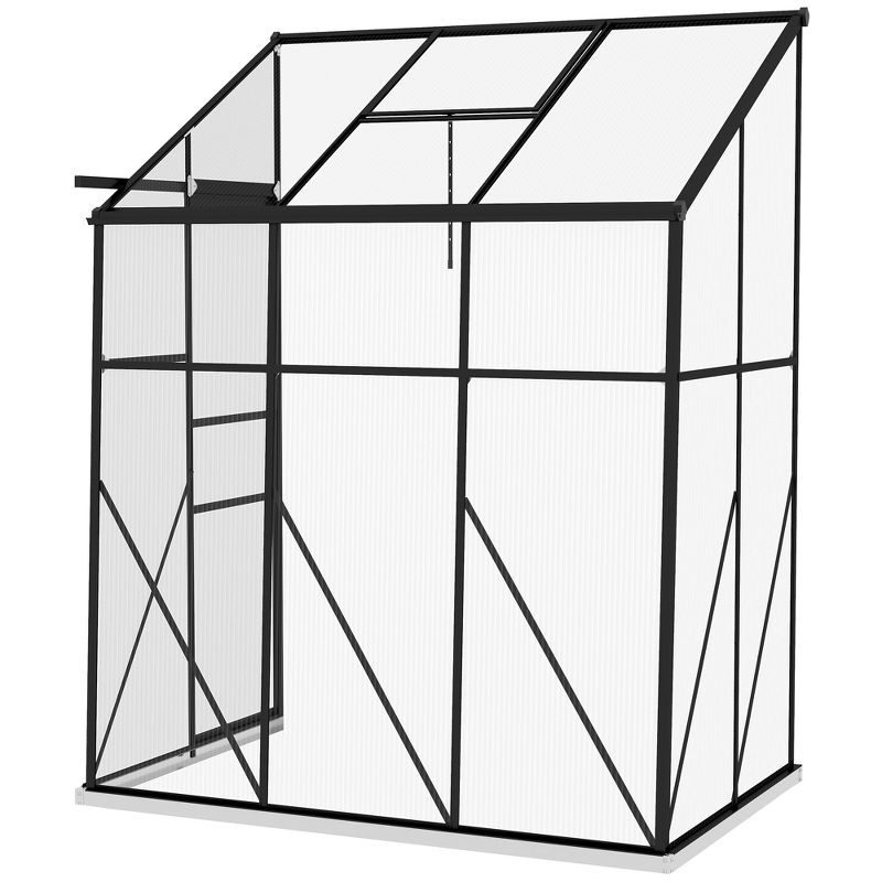 Outsunny Black Polycarbonate Lean-To Greenhouse with Sliding Door