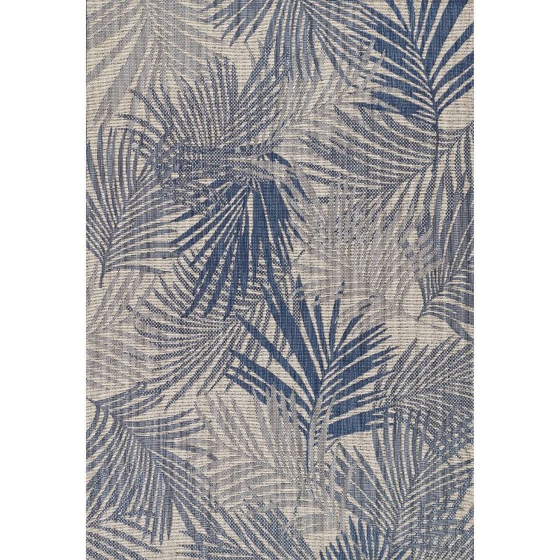 Riviera Blue Palm Leaf Rectangular Synthetic Rug 2x3