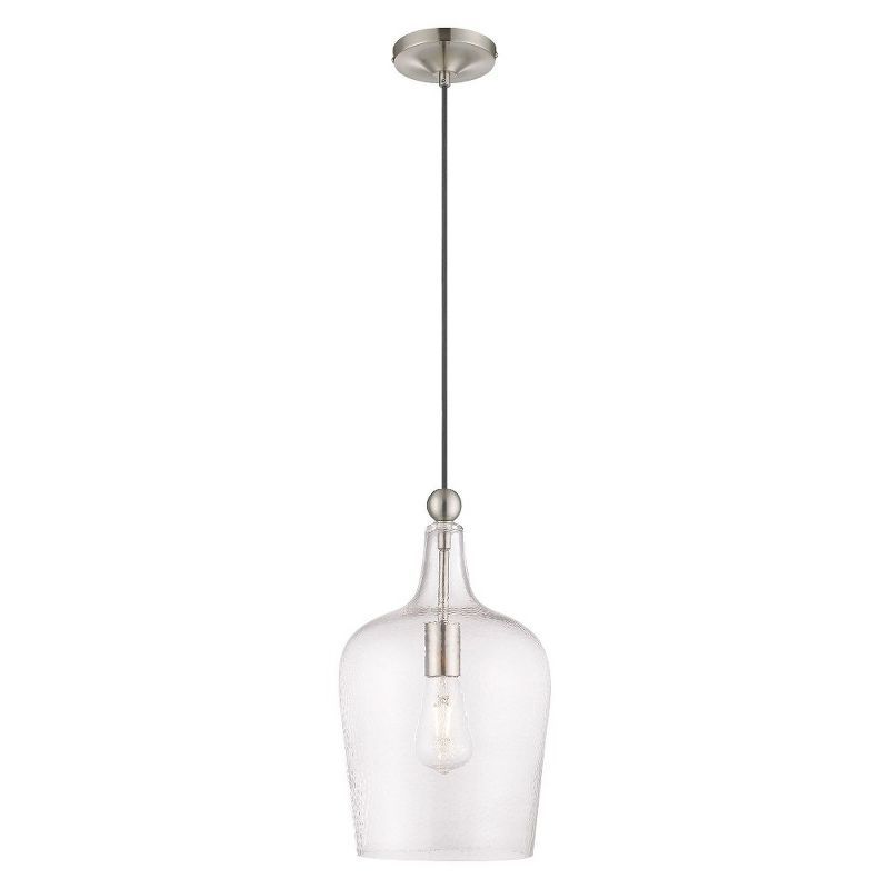 Elegant Carafe-Shaped Clear Glass Mini Pendant with Brushed Nickel Finish