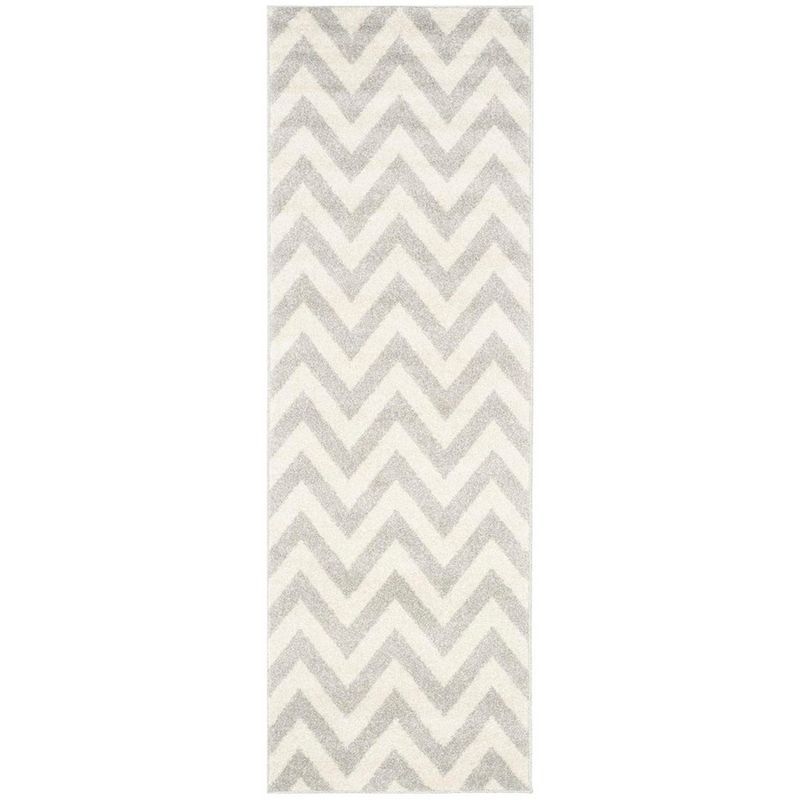 Light Gray and Beige Chevron Pattern Runner Rug