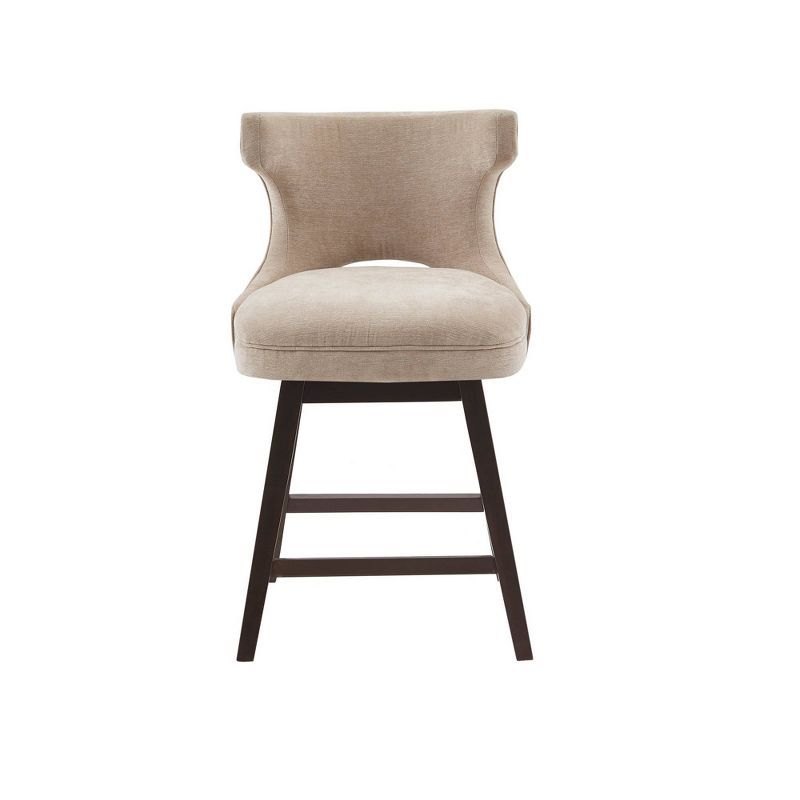 Elegant Beige Fabric and Dark Coffee Wood Swivel Counter Stool