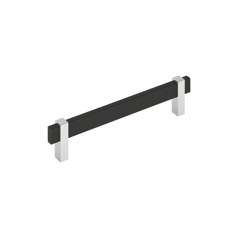 Matte Black and Polished Chrome 6-5/16 inch Modern Bar Pull