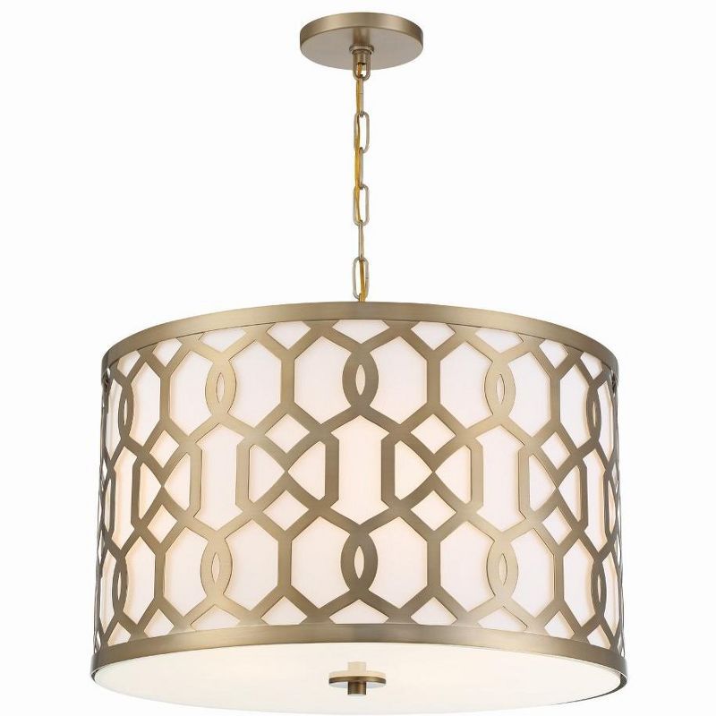 Aged Brass Elegance 5-Light Chandelier with White Silk Shade