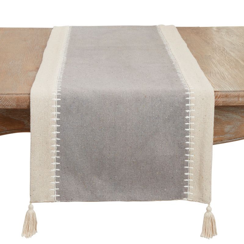 Gray Cotton Whipstitched Tassel Table Runner