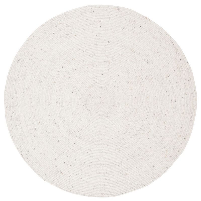 Handmade Gray Round Wool Braided Rug - 3' Diameter, Reversible Design