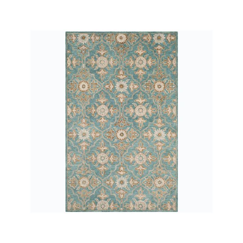 Turquoise and Beige Hand-Tufted Wool Area Rug, 2' x 3'