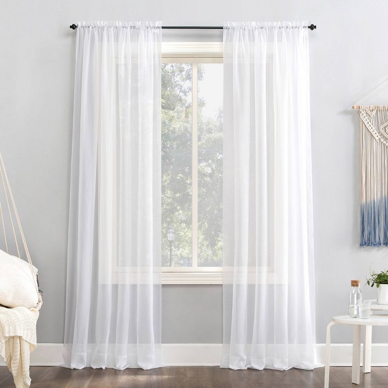 Emily Sheer White Polyester Rod Pocket Curtain Panel