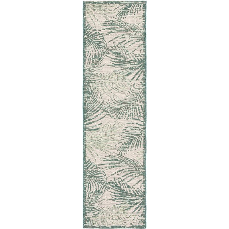 Beige and Green Synthetic Reversible Indoor/Outdoor Runner Rug