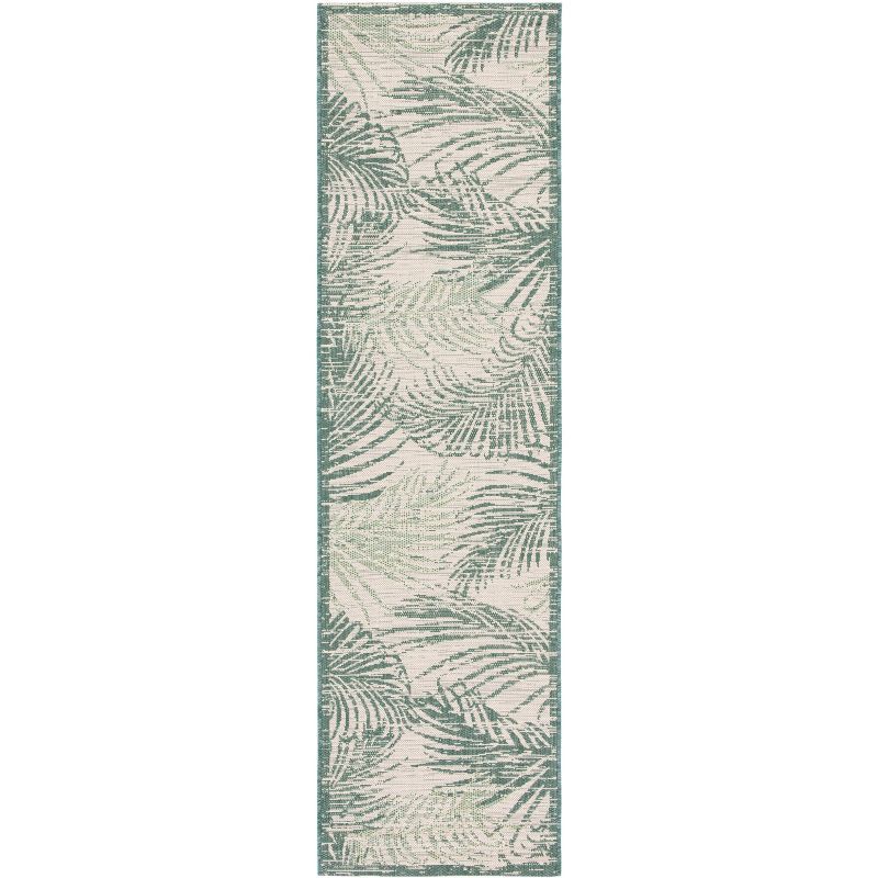 Beige and Green Synthetic Reversible Indoor/Outdoor Runner Rug