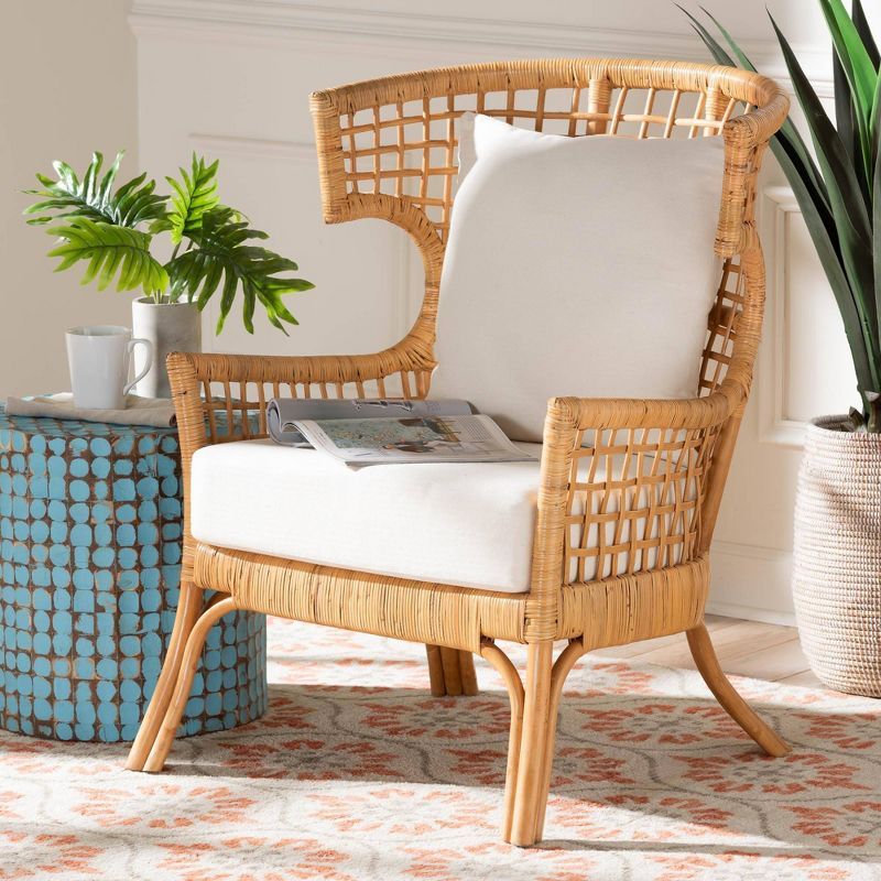 Handcrafted White Rattan Accent Chair with Swoop Arms