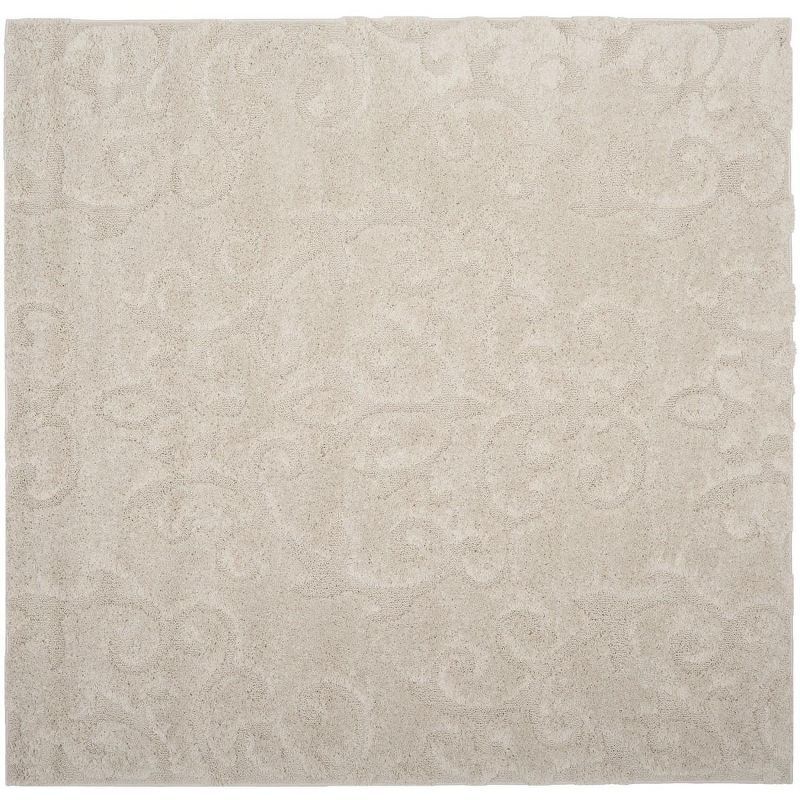 Creme Floral Shag Square Rug, 6'7" Synthetic