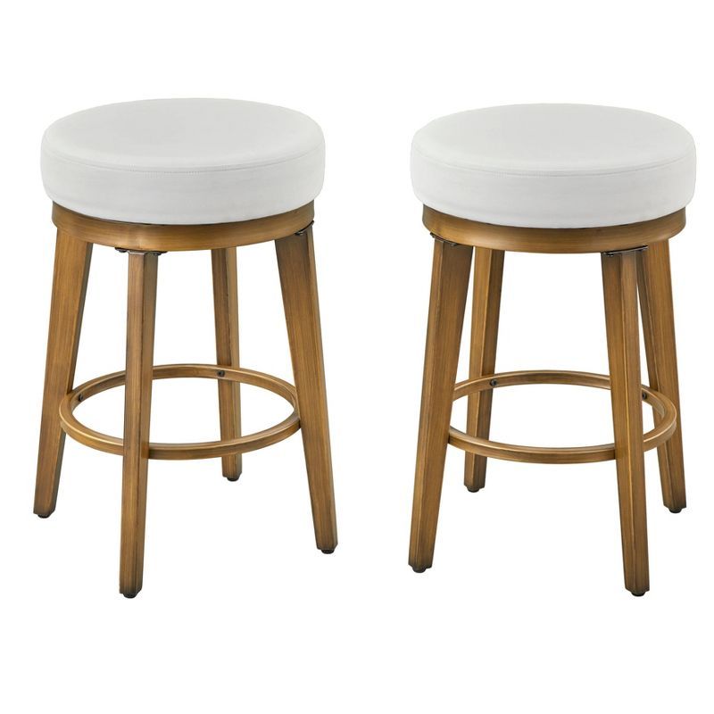 Linden 30.5" White and Gold Swivel Counter Stools, Set of 2