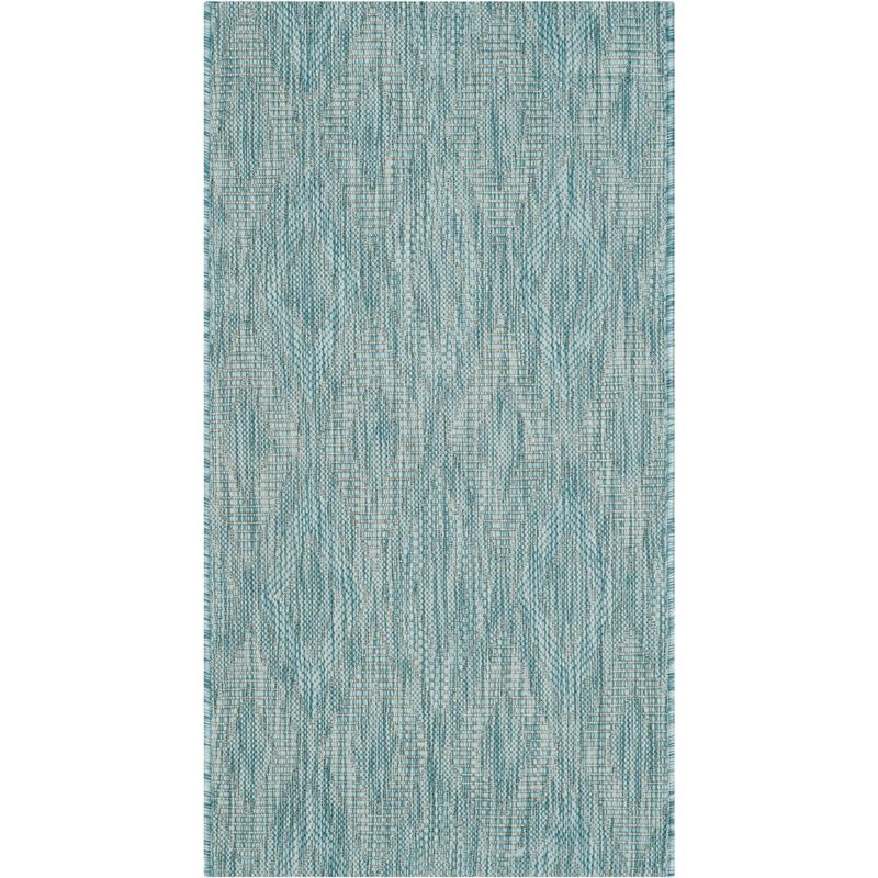 Aqua Geometric Low Pile Indoor/Outdoor Area Rug