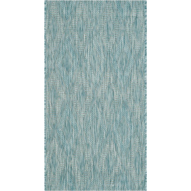 Aqua Geometric Low Pile Indoor/Outdoor Area Rug