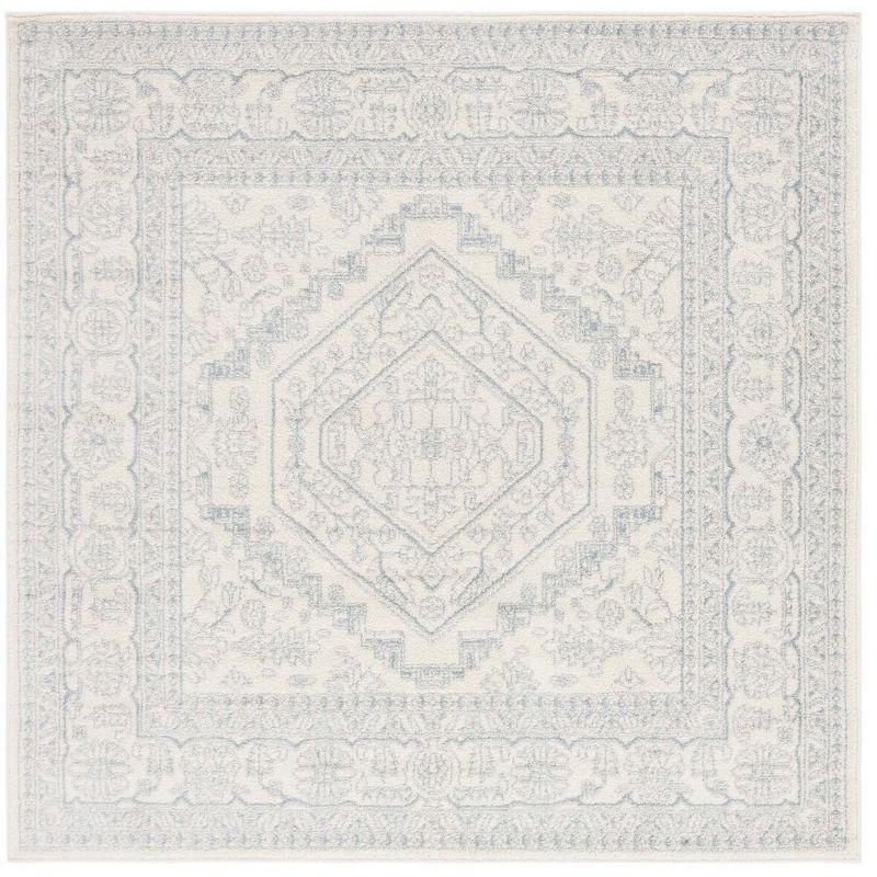 Ivory and Slate Medallion Synthetic Square Area Rug