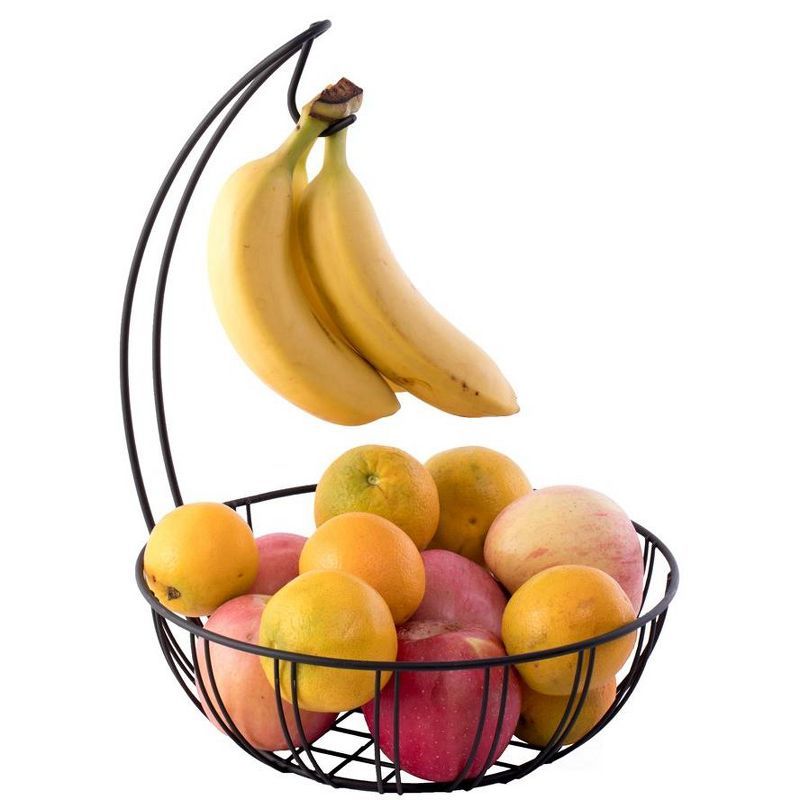 Round Black Metal Fruit Basket with Banana Hanger