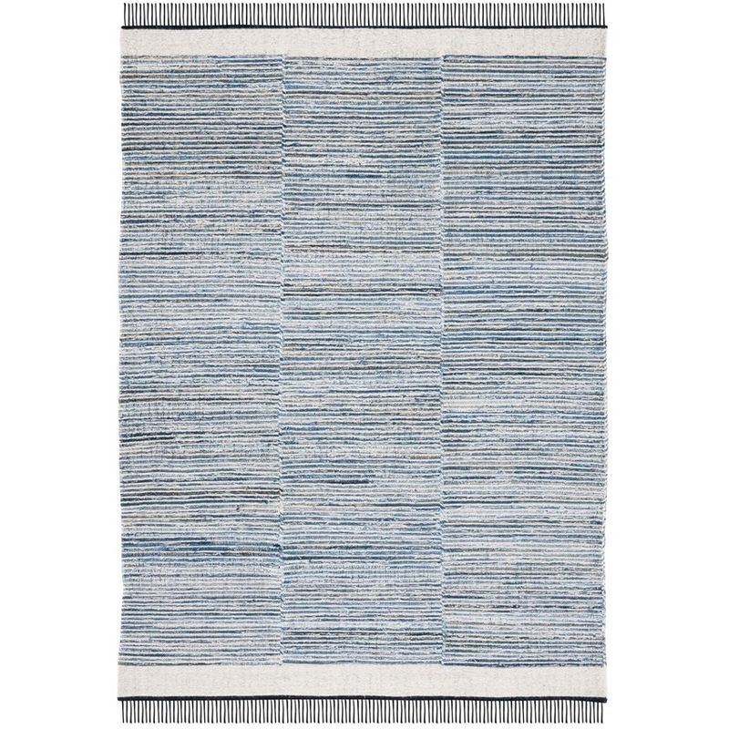 Ivory and Blue 4' x 6' Handmade Wool and Cotton Rug