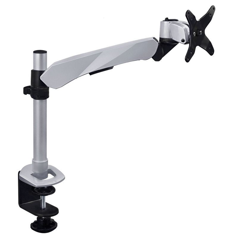 Silver Aluminum Single Monitor Desk Mount with Gas Spring Arm