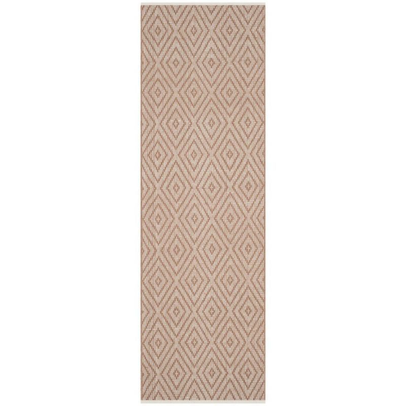 Beige and Ivory Geometric Handwoven Cotton Runner Rug