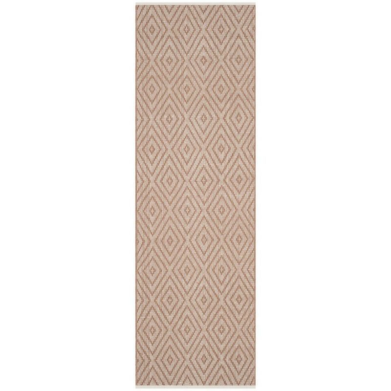 Beige and Ivory Geometric Handwoven Cotton Runner Rug