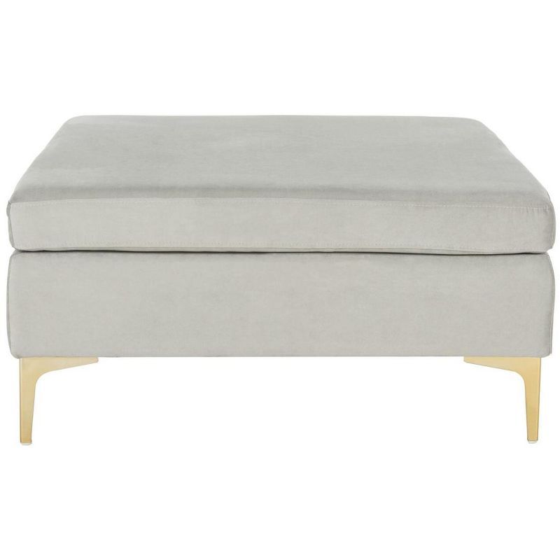 Giovanna Transitional Grey Velvet Square Ottoman with Brass Legs