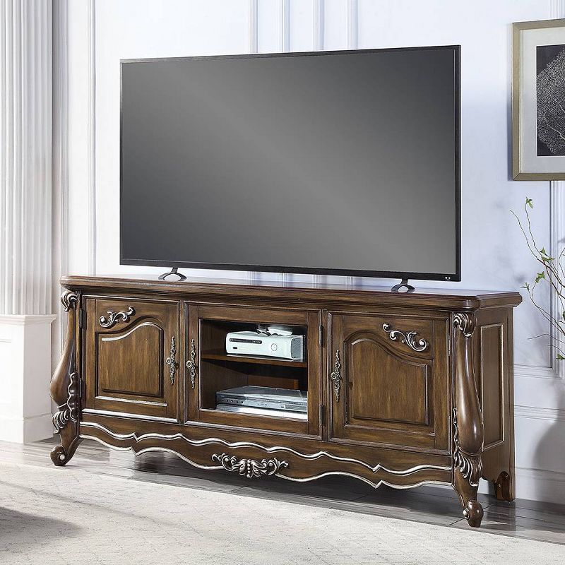 75" Antique Oak Finish TV Stand with Cabinet