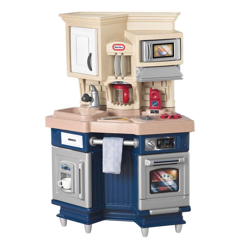 Beige and Blue Plastic Kids Kitchen Playset with Accessories