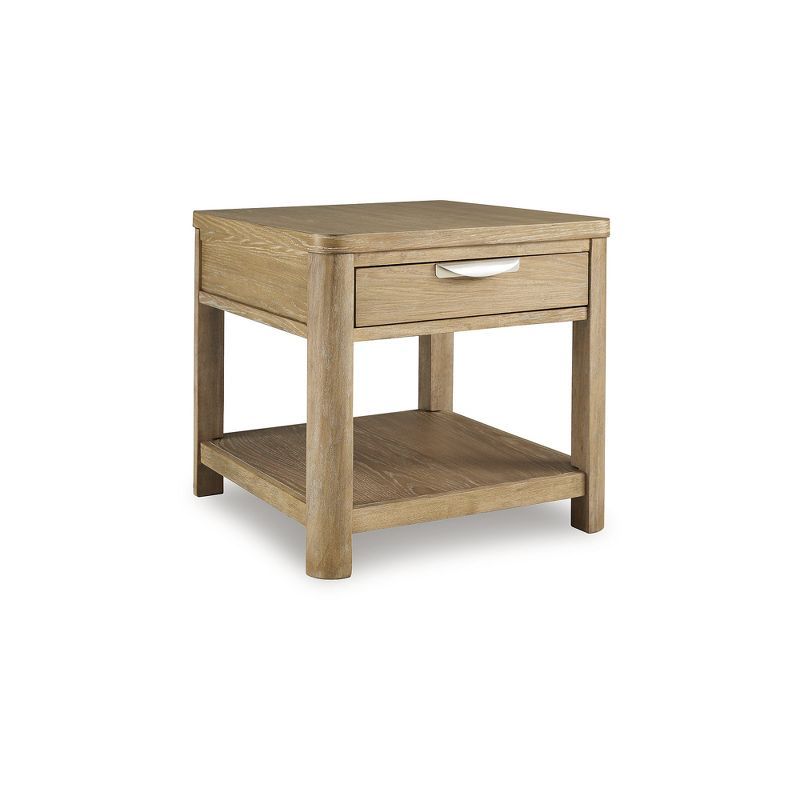 Light Brown Rectangular Wood End Table with Storage