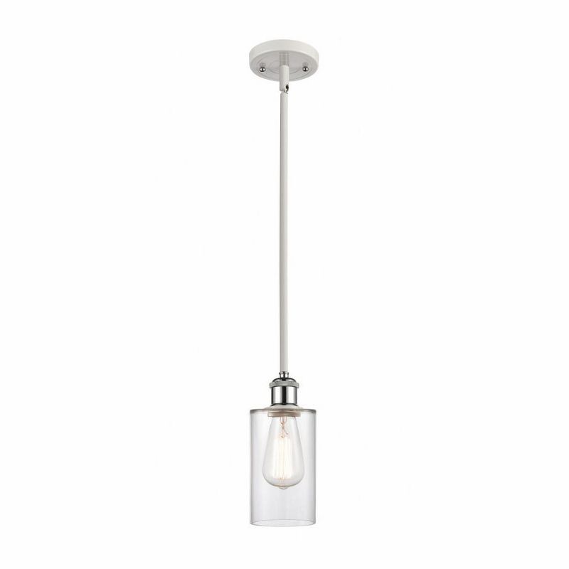 White and Polished Chrome Mini Pendant Light with Clear Glass Shade