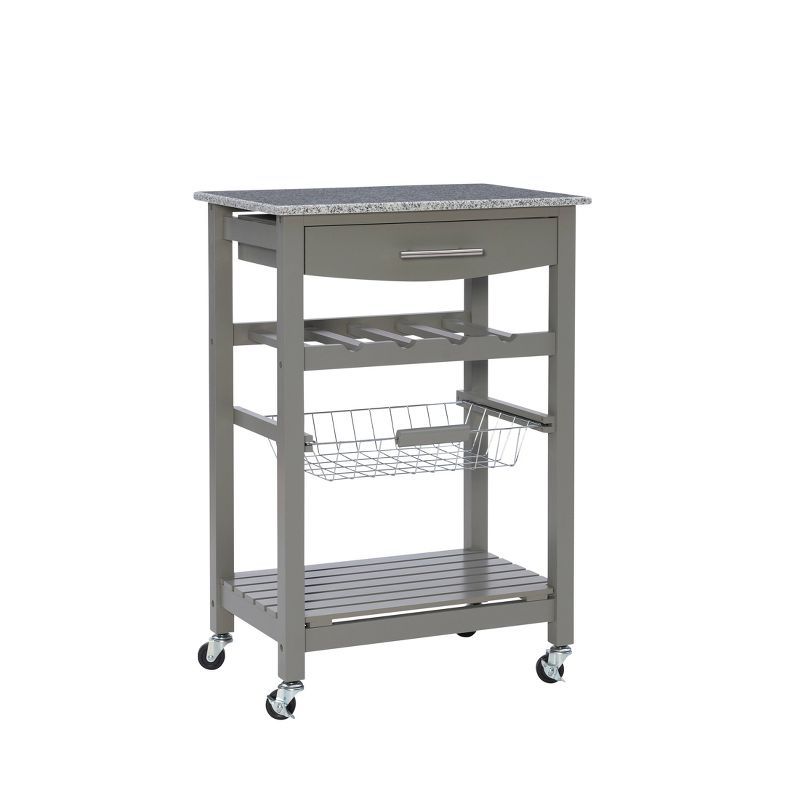 Gray Granite Top Kitchen Cart with Wine and Spice Rack