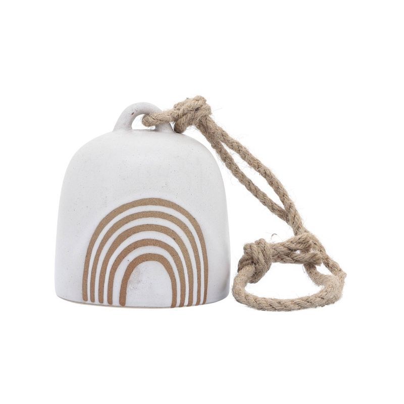 4" White and Beige Ceramic Rainbow Hanging Bell