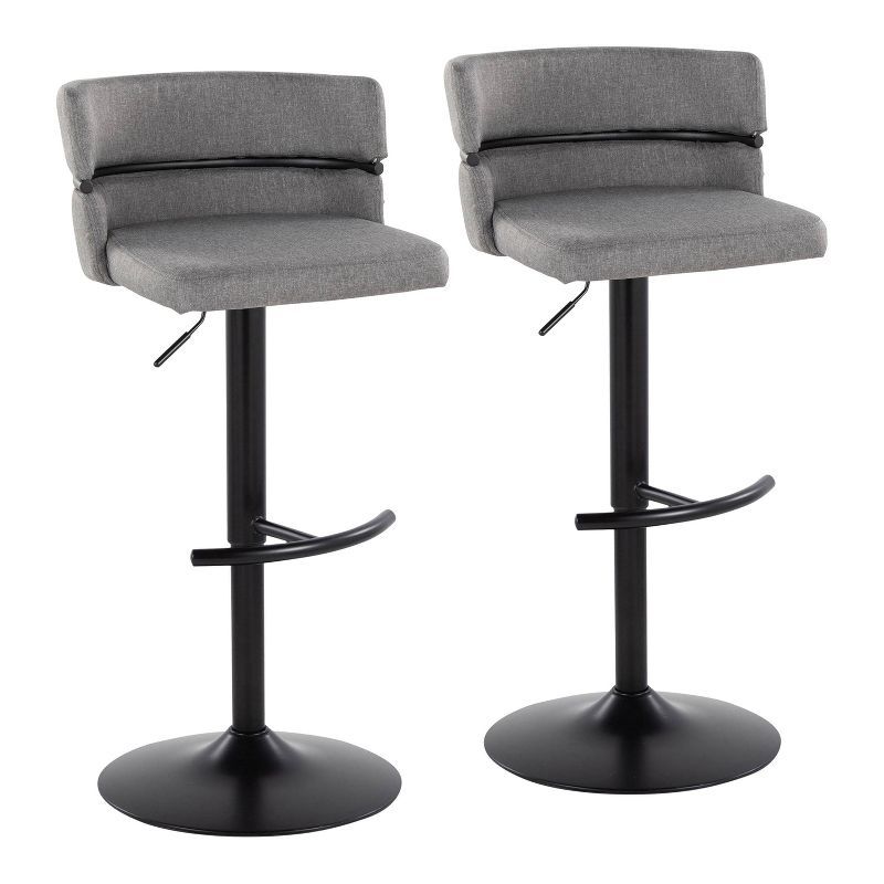 Set of 2 Adjustable Light Gray Swivel Barstools with Black Metal Base