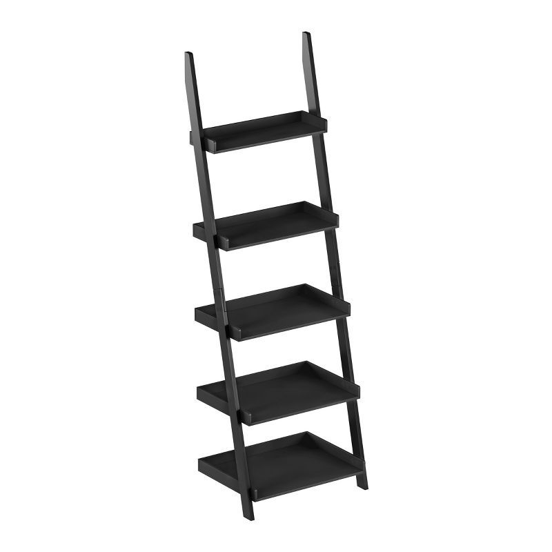 Black 5-Tier MDF Ladder Bookshelf for Home and Office