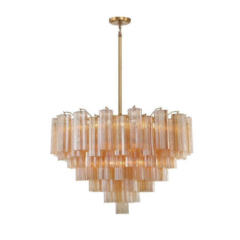 Aged Brass and Amber Glass 16-Light Chandelier