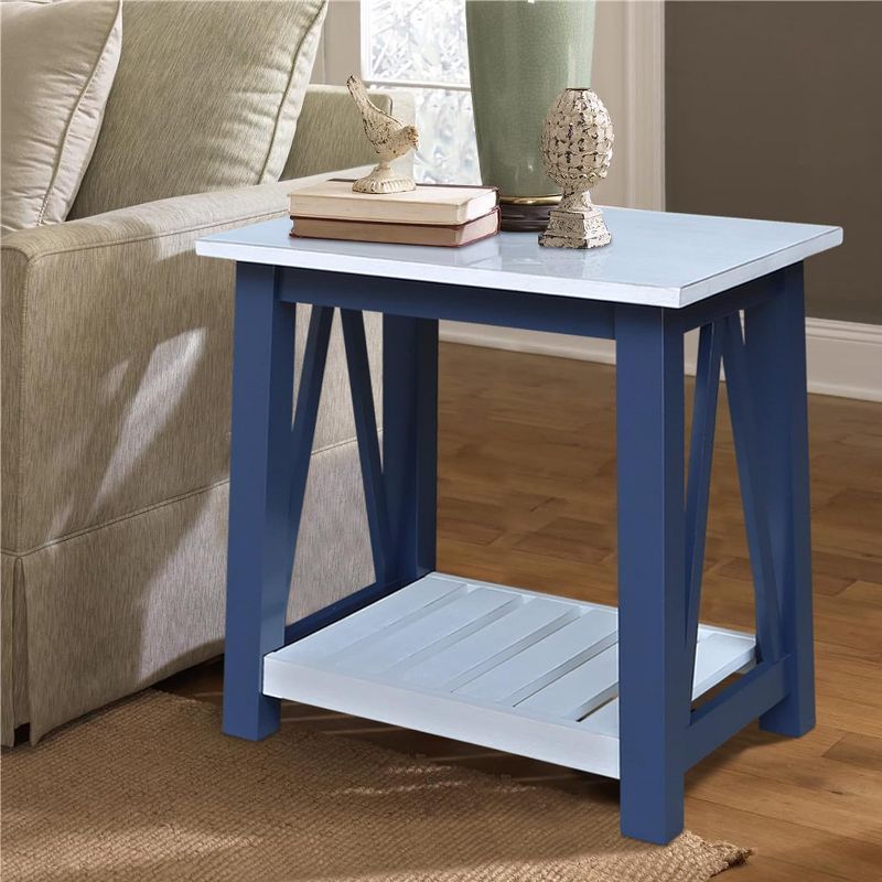 Surrey Solid Wood Rectangular End Table with Shelf - Antiqued Blue