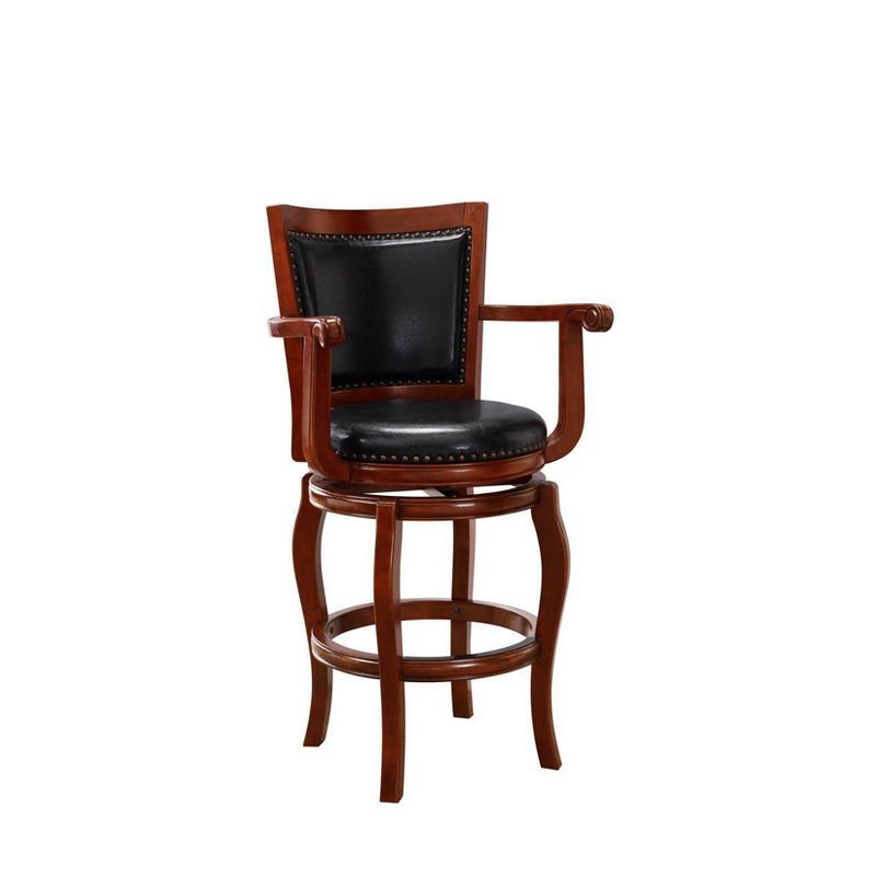 Cherry Wood and Leather Swivel Bar Stool, 44.5" Height