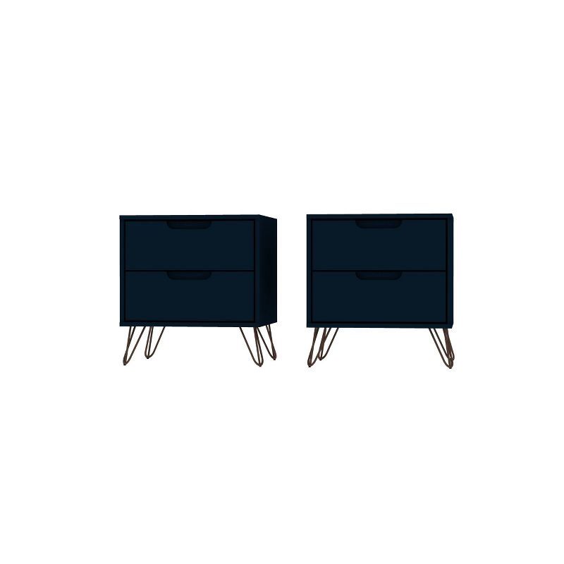 Tatiana Midnight Blue Mid-Century 2-Drawer Nightstand Set