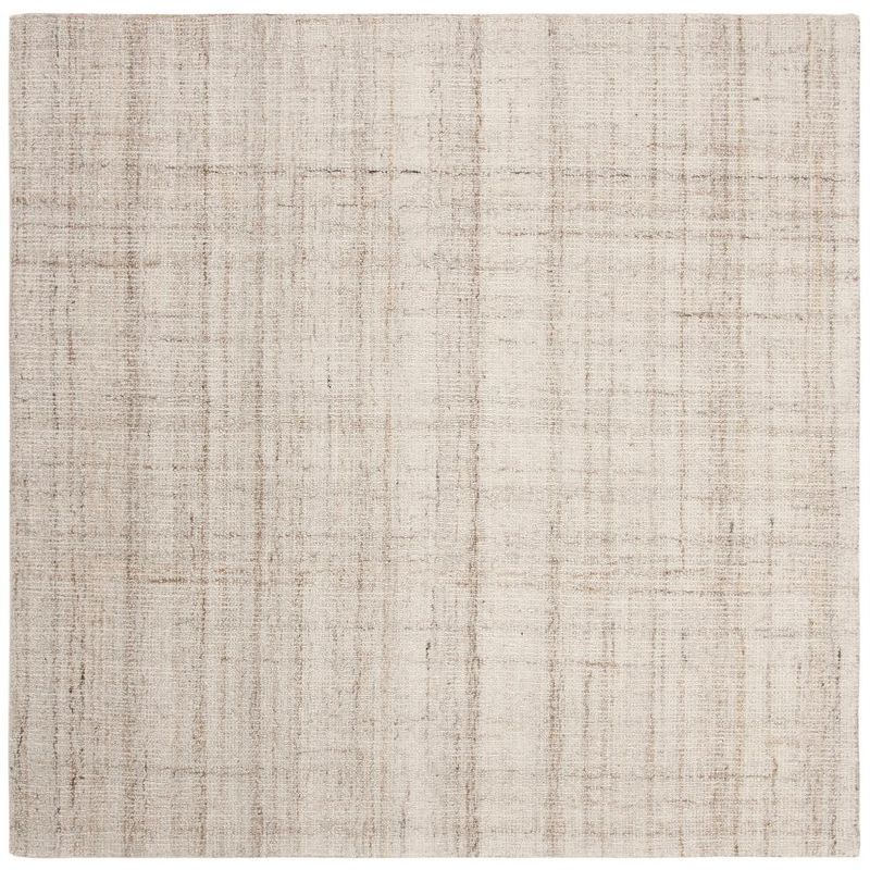 Ivory and Beige Abstract Hand-Tufted Wool and Viscose 4' Square Area Rug